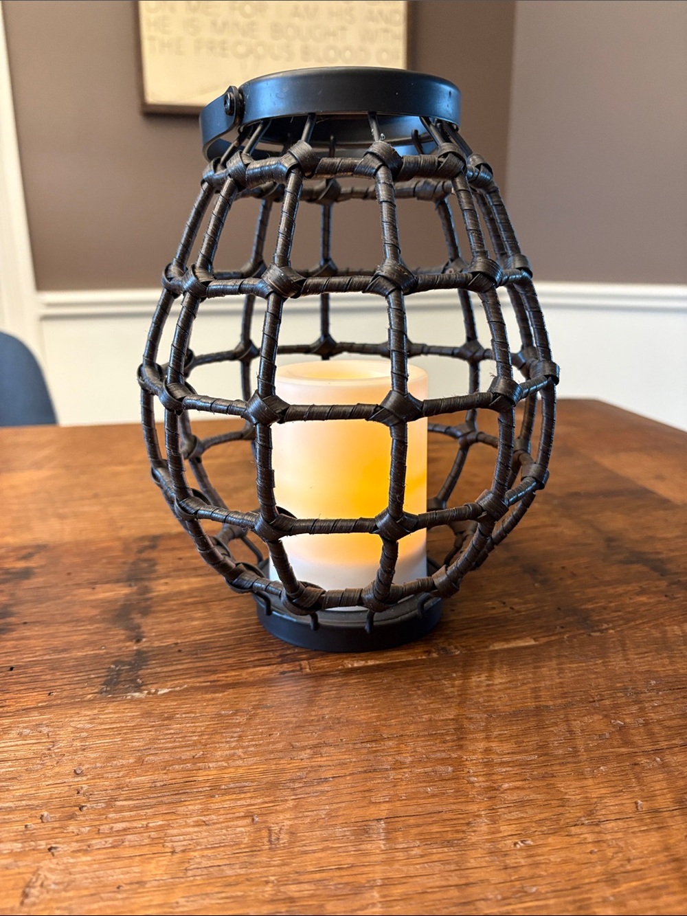 Outdoor Woven Black Lantern Candle